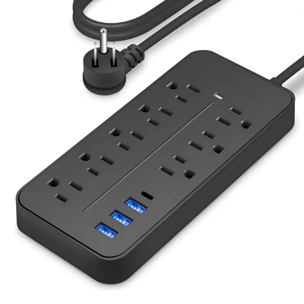 Regleta De Alimentación Protectora Sobrecargas USB 12 En 1
