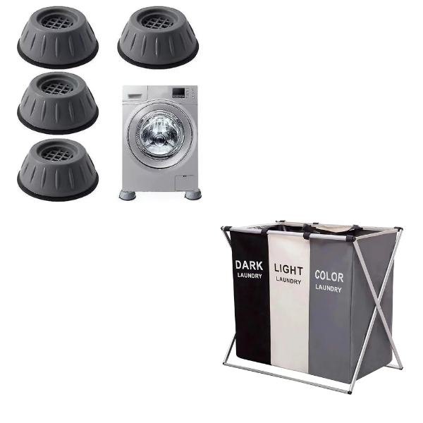 Pack 4 Bases Antideslizante Lavadora + Cesta Triple Plegable