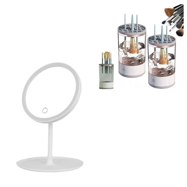 Limpiador Brochas Maquillaje + Espejo De Maquillaje Tactil