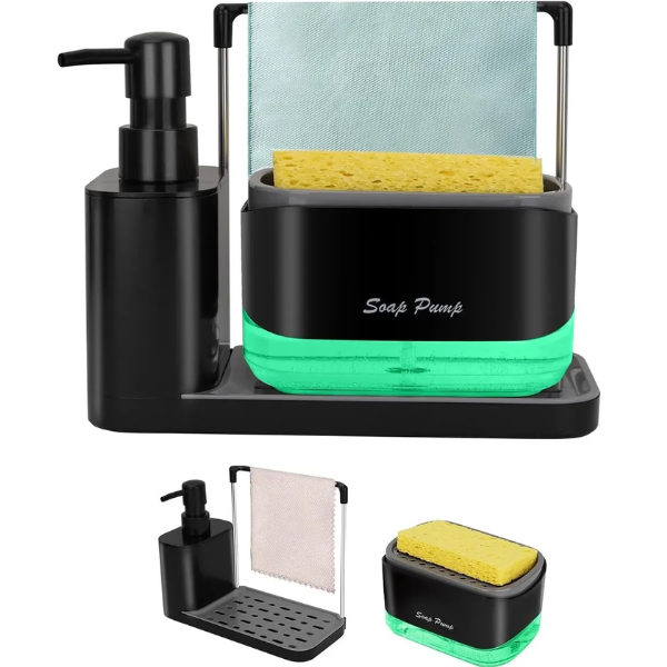 Dispensador Jabon Liquido Con Esponja Para Lavaplatos 3 En 1