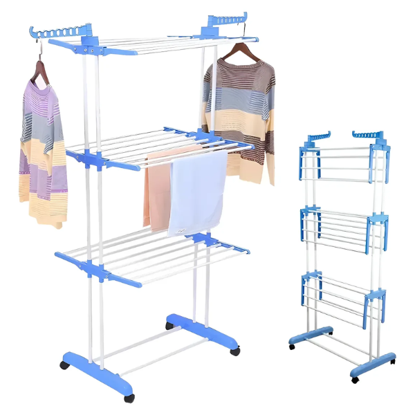 Tendedero Organizador Vertical Plegable De Ropa 3 Niveles Azul
